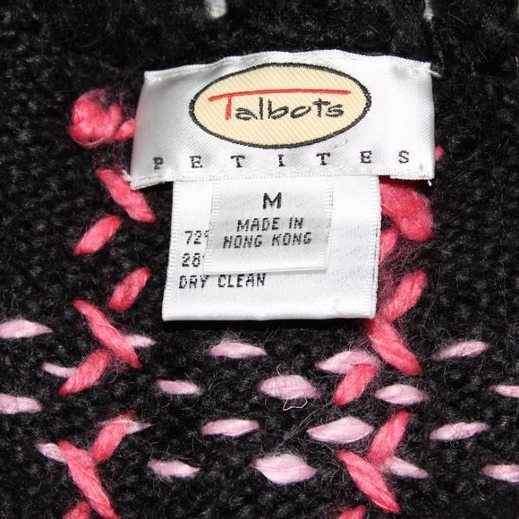 TALBOTS Petite Wool Blend Cardigan Plaid Sweater Black/Pink/Coral Size M - Picture 2 of 5
